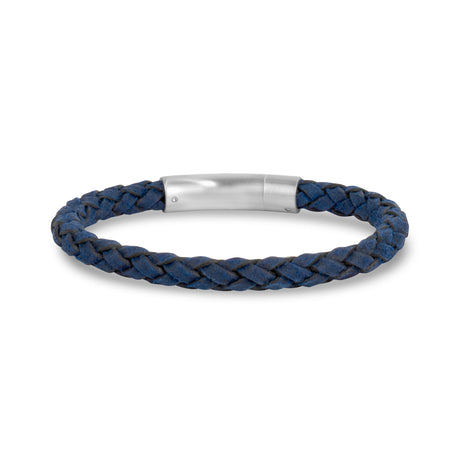 Navy Blue Leather Bracelet | 6MM - Mens Steel Leather Bracelets - The Steel Shop