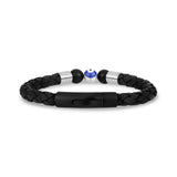 Black Leather Evil Eye Bracelet - Mens Steel Leather Bracelets - The Steel Shop