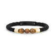 Black Leather Tiger Eye Bracelet - Mens Steel Leather Bracelets - The Steel Shop