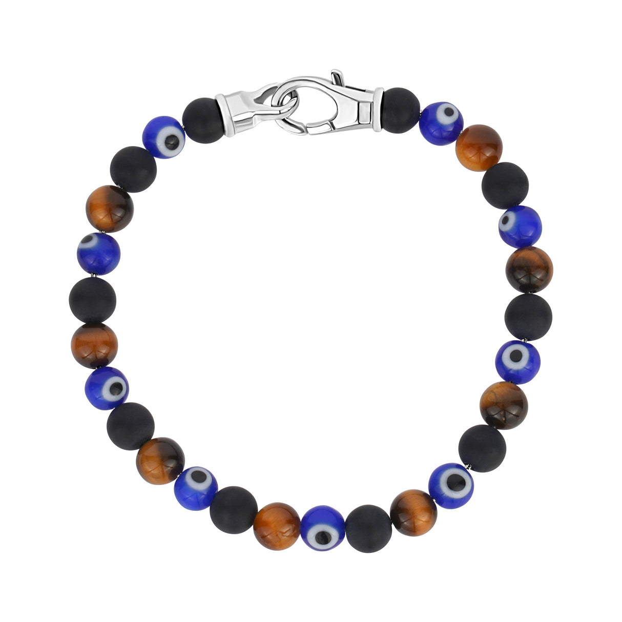 Multi-Stone Evil Eye Bracelet | 6MM - Mens Steel Bead Bracelets - The Steel Shop