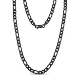 男士项链 - 7毫米黑色不锈钢费加罗环链项链