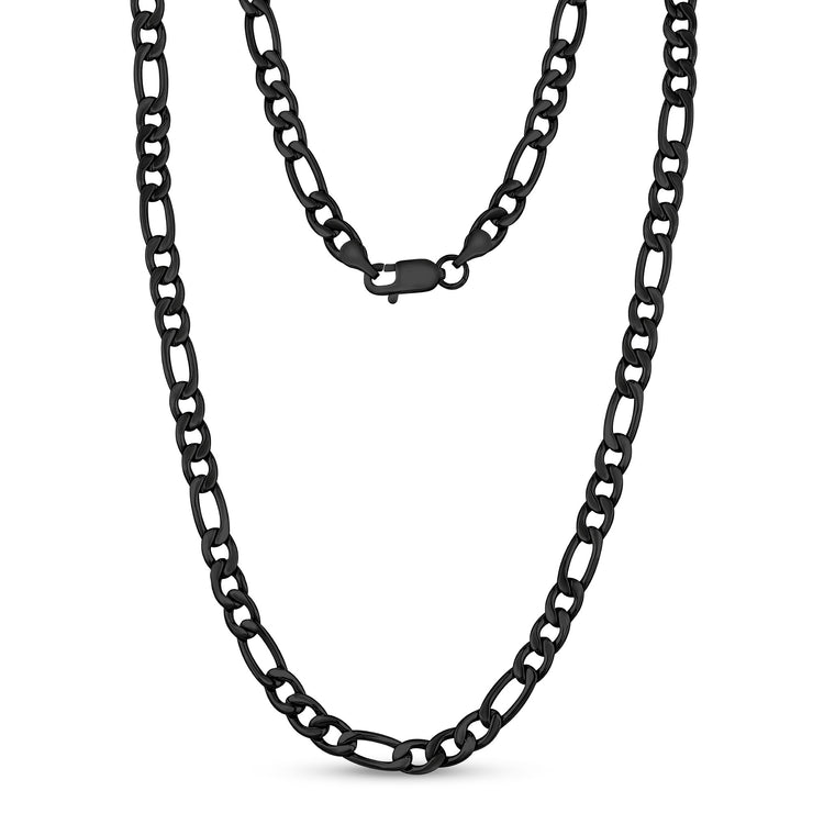 男士项链 - 7毫米黑色不锈钢费加罗环链项链