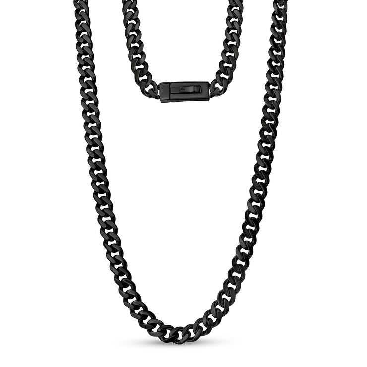 男士项链 - 9毫米黑色古巴链接可雕刻钢链项链