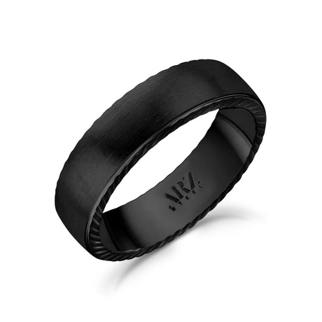 男士戒指 - 6毫米哑光黑色扁平不锈钢可雕刻带戒指