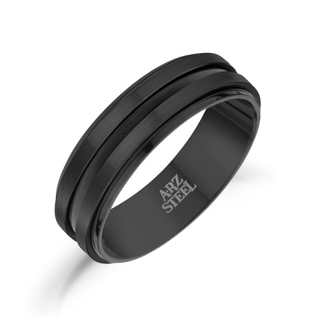 男士戒指 - 7毫米黑色不锈钢结婚戒指戒指 - 可雕刻的