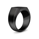 男士戒指 - 哑光闪闪的黑钢可雕刻方形标志戒指