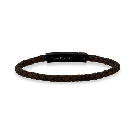 男式钢制皮革手链 - 4毫米可雕刻的深棕色皮革手链