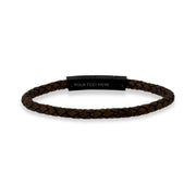 男式钢制皮革手链 - 4毫米可雕刻的深棕色皮革手链