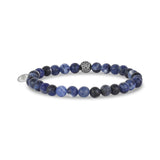 男女通用的珠子手链 - 6毫米蓝色钠钙矿弹性珠子手链