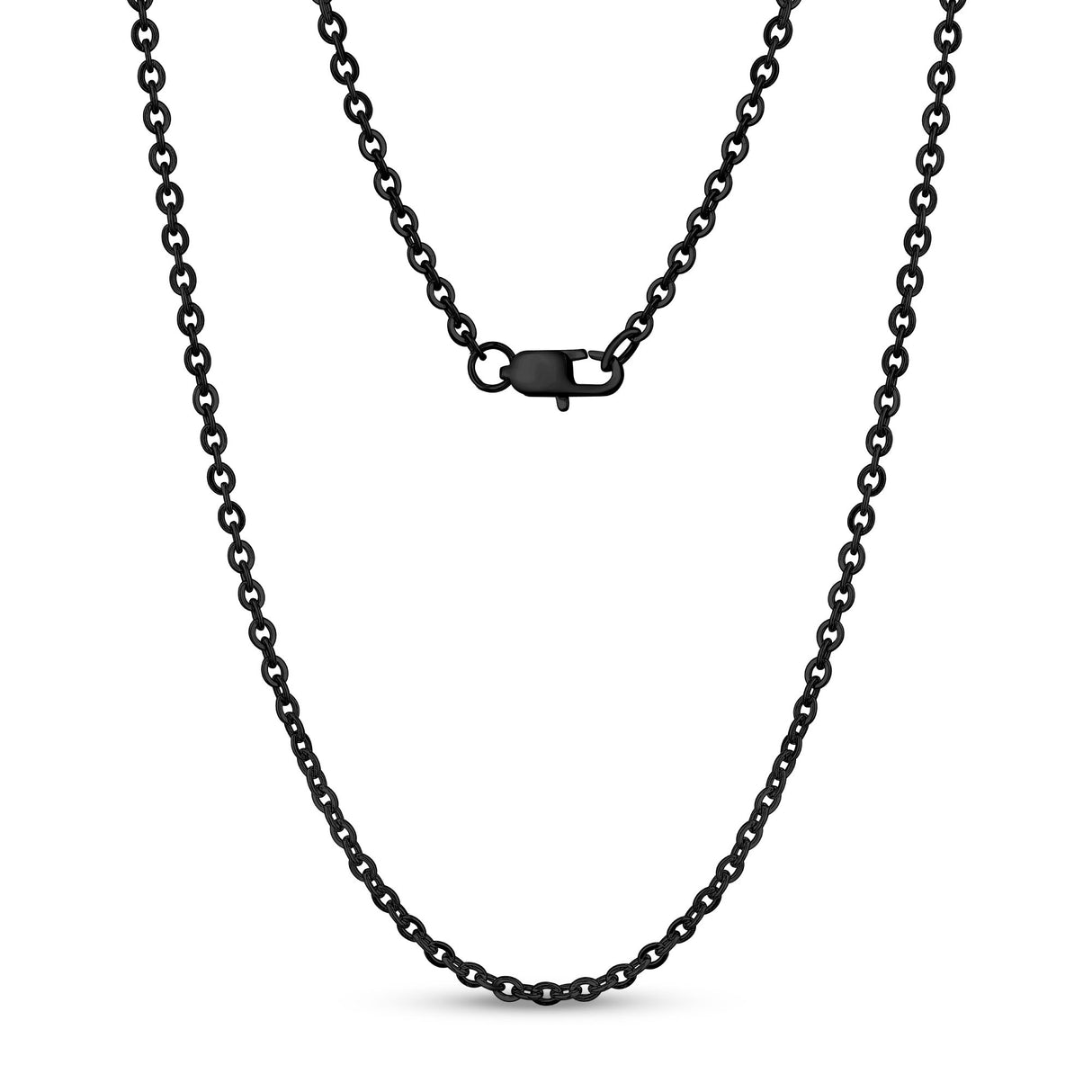 男女通用项链 - 3毫米扁锚椭圆链接黑钢链项链