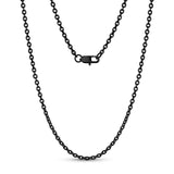 男女通用项链 - 3毫米扁锚椭圆链接黑钢链项链