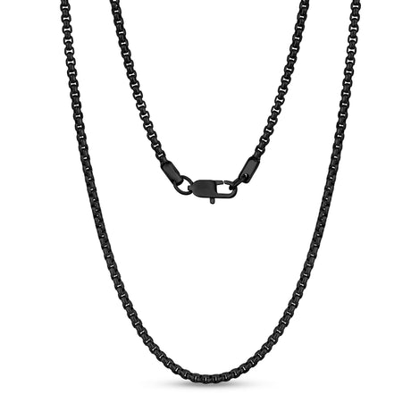 男女通用项链 - 3毫米圆形盒链黑钢链项链