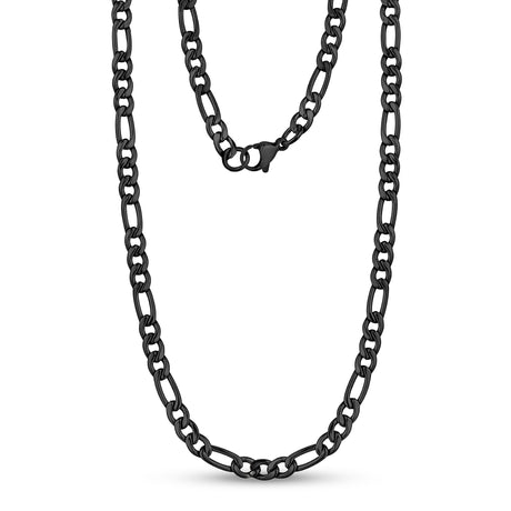 男女通用项链 - 5mm黑色不锈钢费加罗环链项链