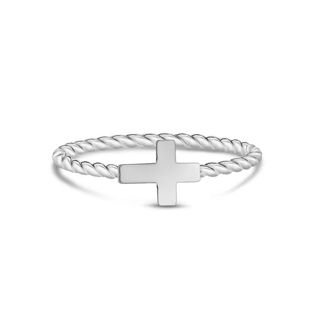 女士戒指 - 极简不锈钢扭带可堆叠十字架戒指