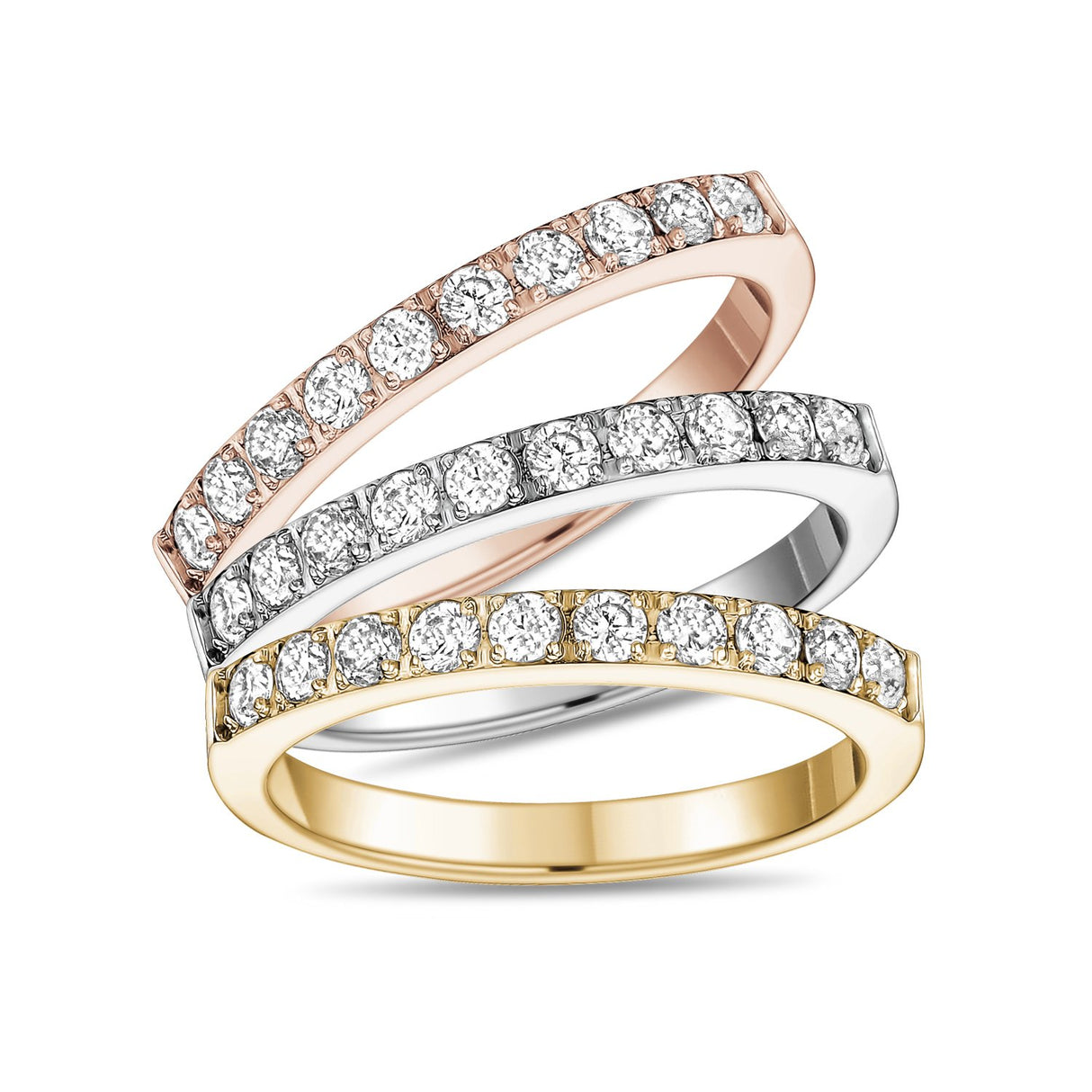 女士戒指 - 三色钢半永恒戒指可堆叠